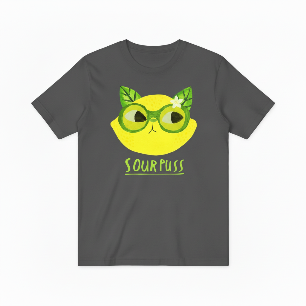 Sour Puss Funny Cat Graphic Tee - Lemon Lover T-Shirt T4026