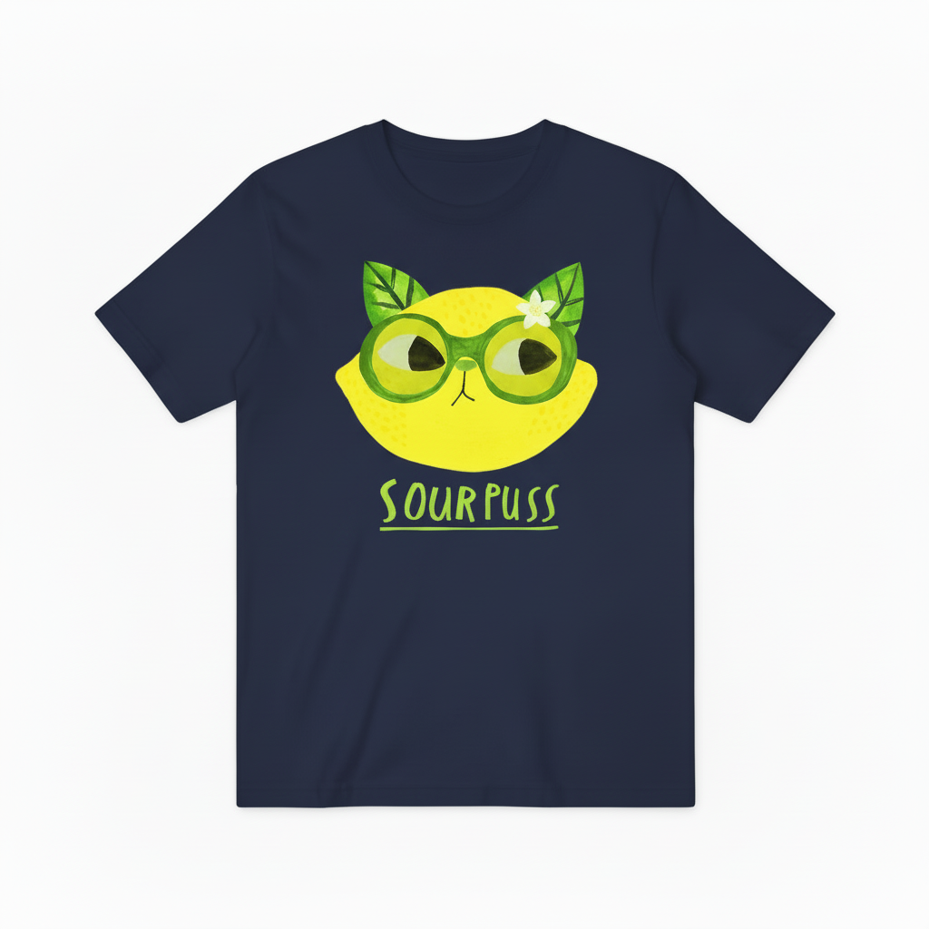 Sour Puss Funny Cat Graphic Tee - Lemon Lover T-Shirt T4026