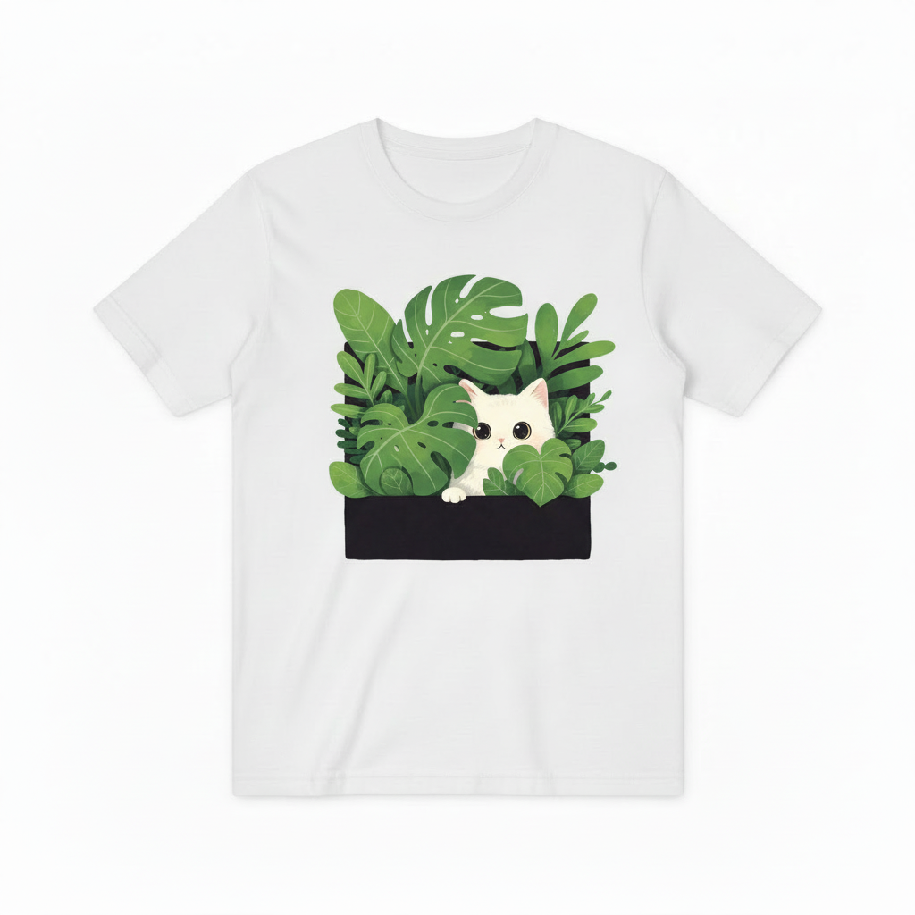 Cute Cat Plant Lover Graphic Tee - Tropical T-Shirt T4028