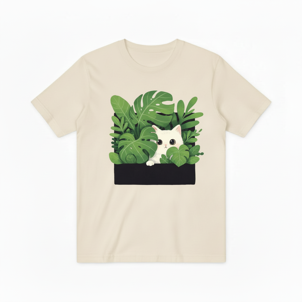 Cute Cat Plant Lover Graphic Tee - Tropical T-Shirt T4028