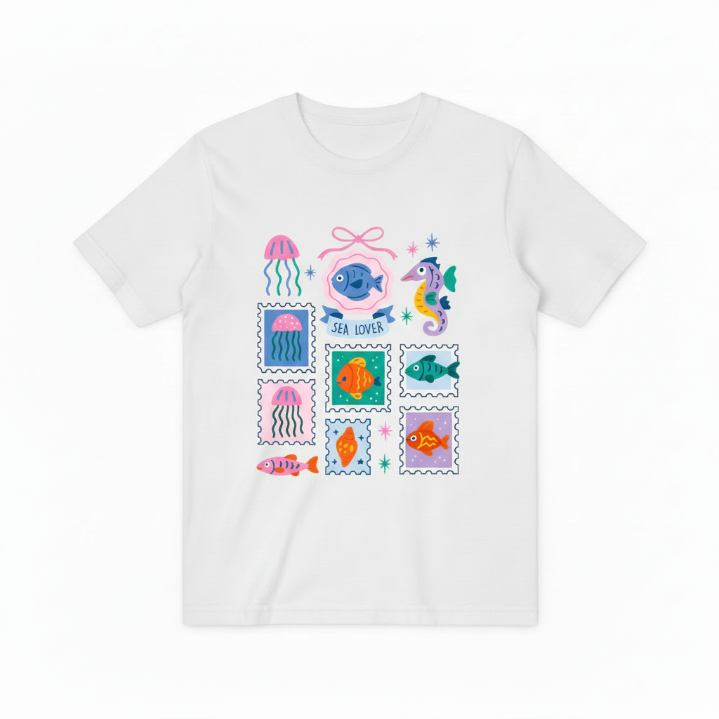 Sea Lover Ocean Graphic Tee - Cute Marine Life T-Shirt T4029