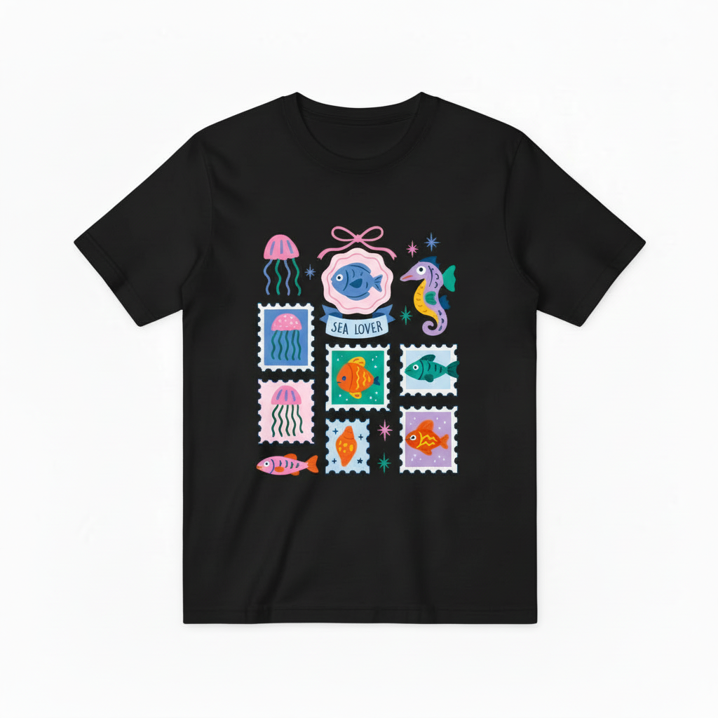 Sea Lover Ocean Graphic Tee - Cute Marine Life T-Shirt T4029