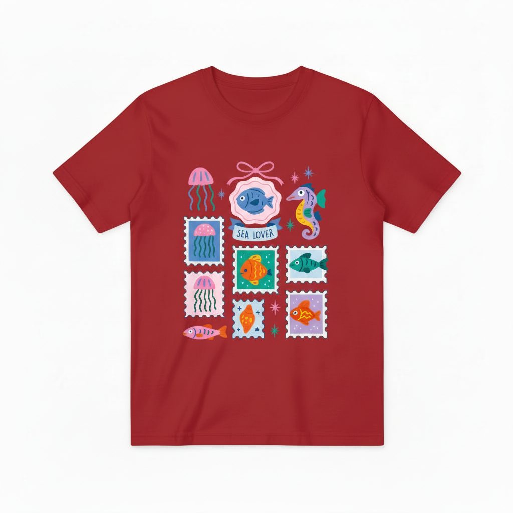Sea Lover Ocean Graphic Tee - Cute Marine Life T-Shirt T4029