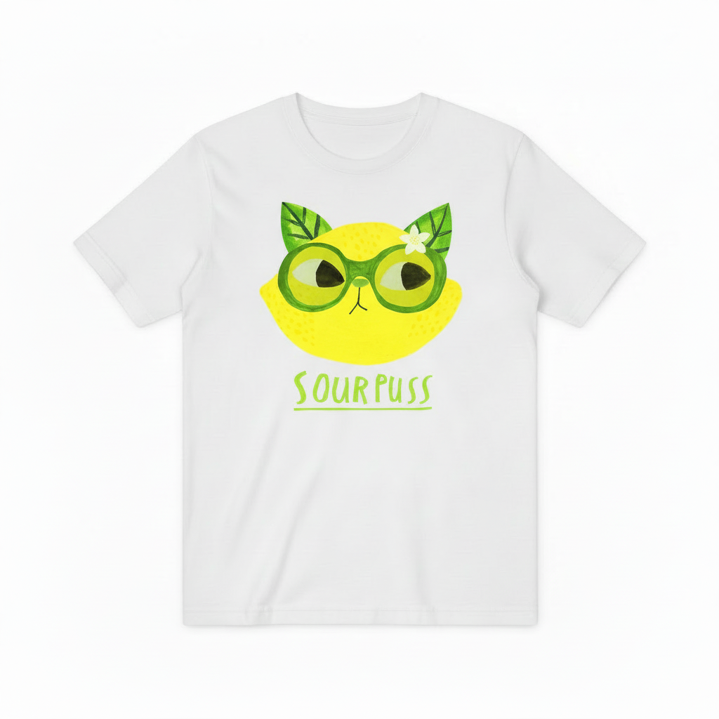 Sour Puss Funny Cat Graphic Tee - Lemon Lover T-Shirt T4026