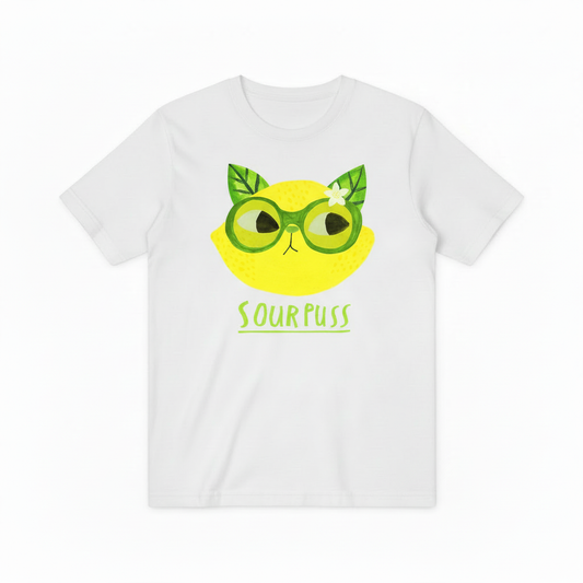 Sour Puss Funny Cat Graphic Tee - Lemon Lover T-Shirt T4026