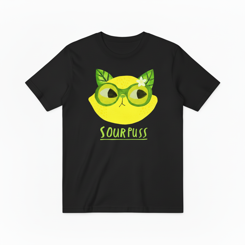 Sour Puss Funny Cat Graphic Tee - Lemon Lover T-Shirt T4026