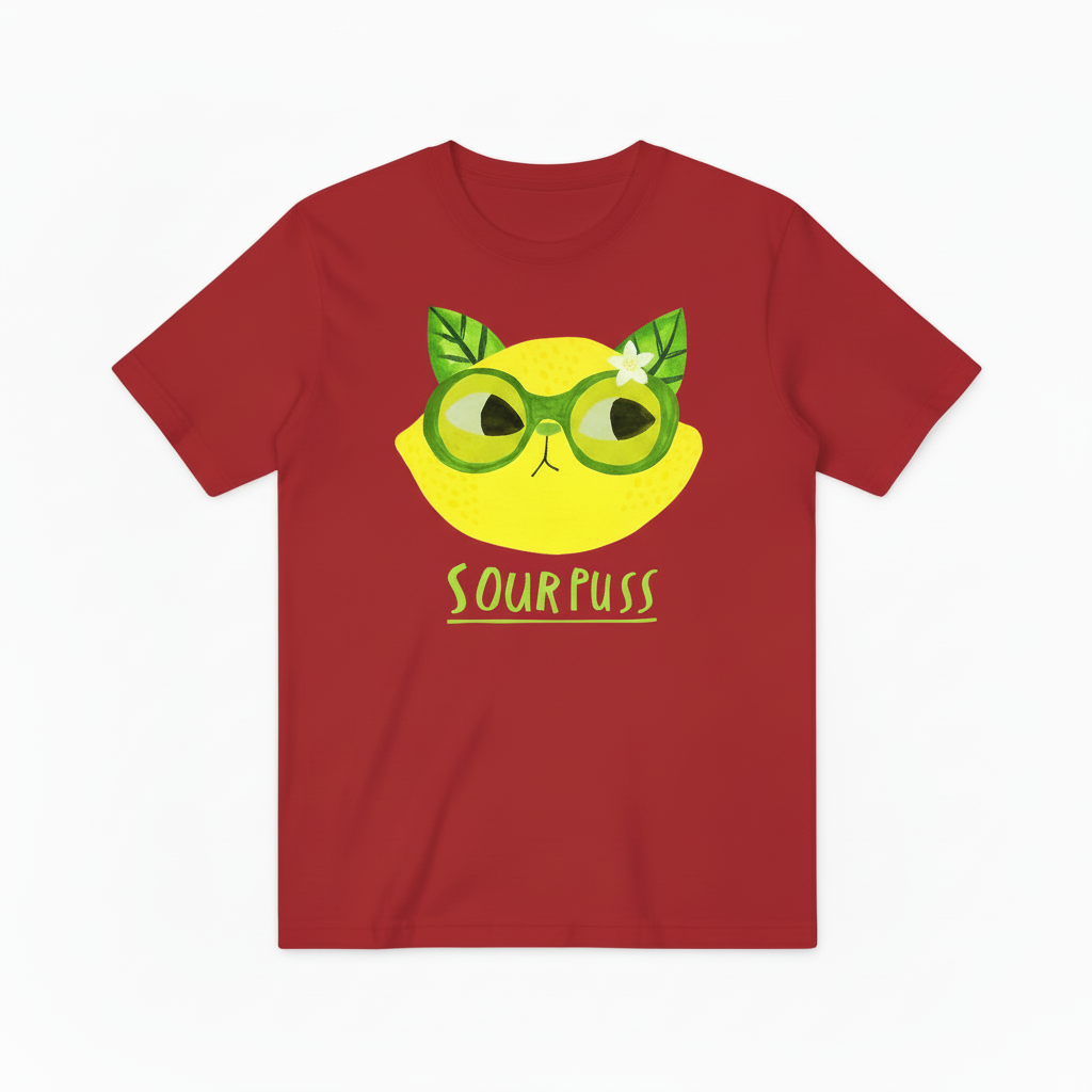 Sour Puss Funny Cat Graphic Tee - Lemon Lover T-Shirt T4026