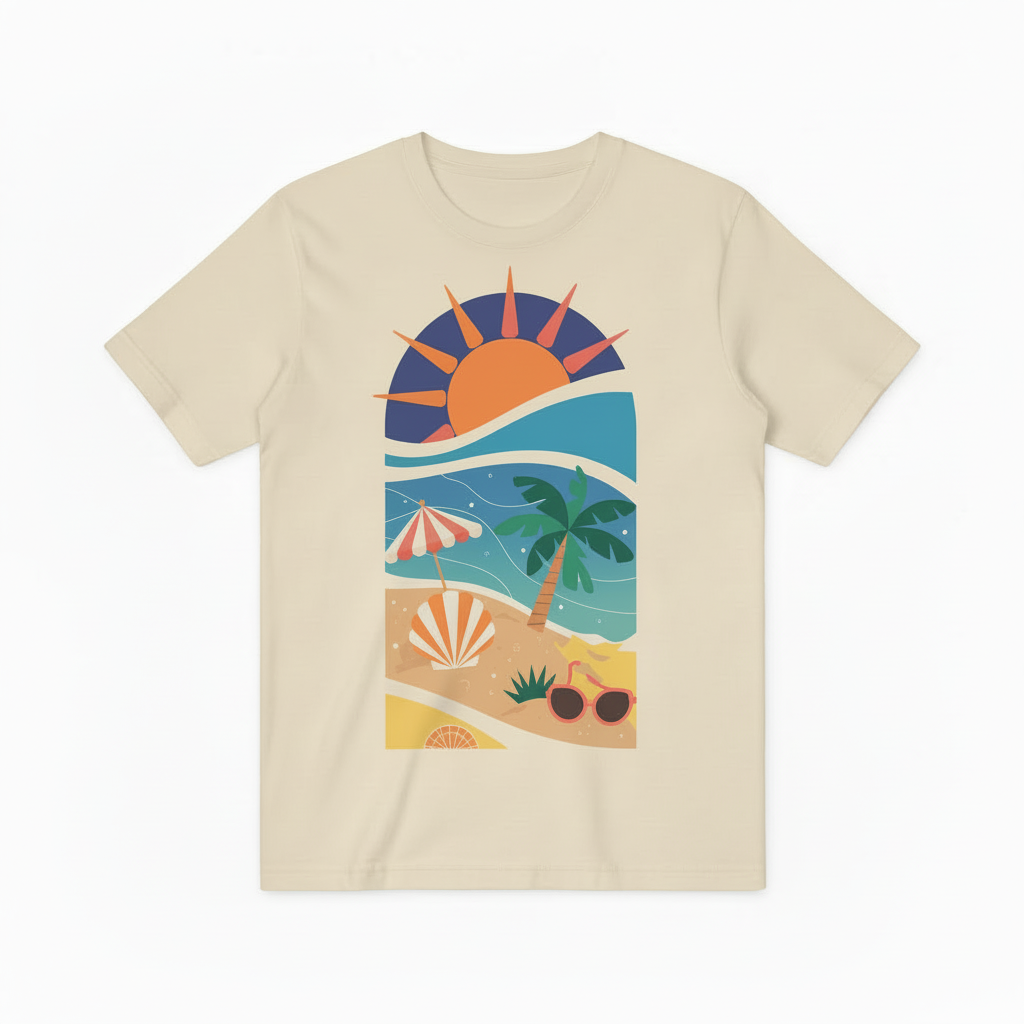 Retro Beach Sunset Graphic Tee - Summer Vacation T-Shirt T4031