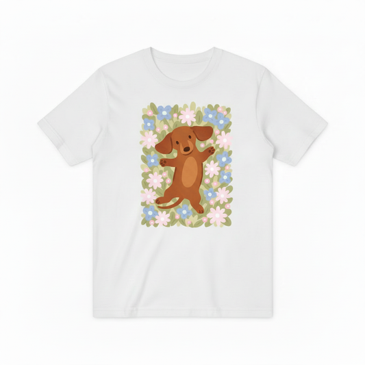 Happy Dog Floral Graphic Tee - Cute Pet Lover T-Shirt T4033
