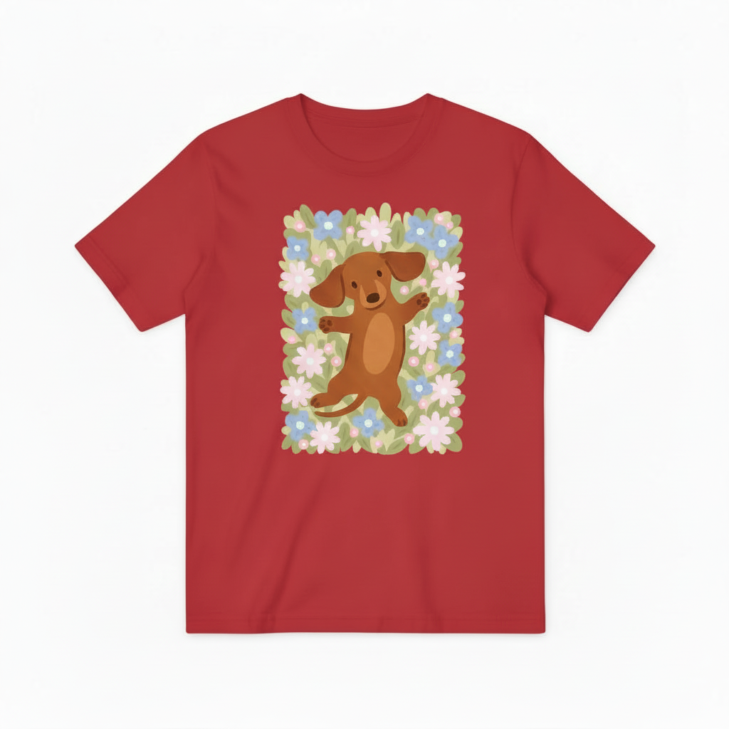 Happy Dog Floral Graphic Tee - Cute Pet Lover T-Shirt T4033