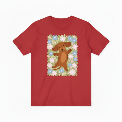 Happy Dog Floral Graphic Tee - Cute Pet Lover T-Shirt T4033