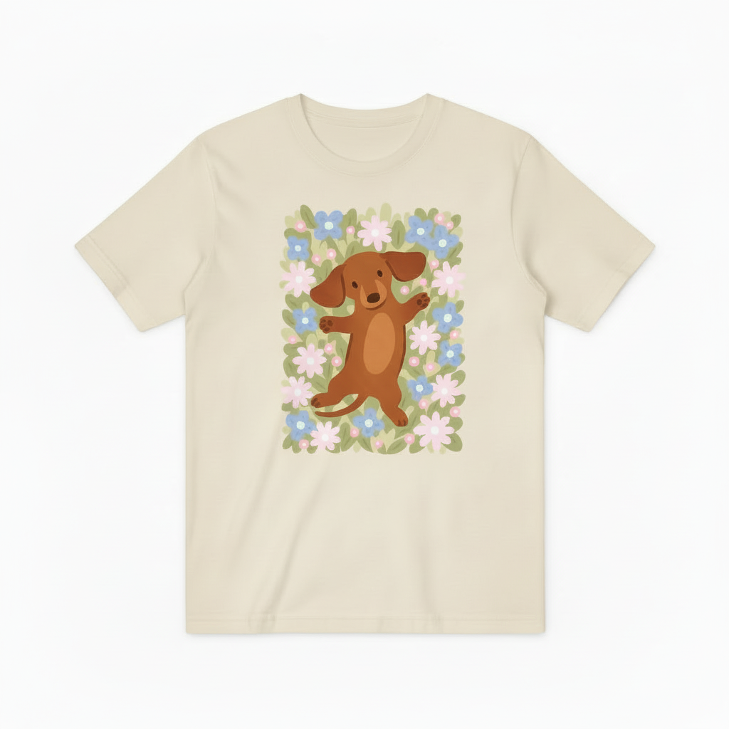 Happy Dog Floral Graphic Tee - Cute Pet Lover T-Shirt T4033
