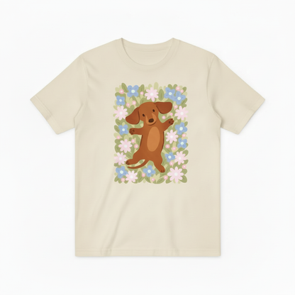 Happy Dog Floral Graphic Tee - Cute Pet Lover T-Shirt T4033