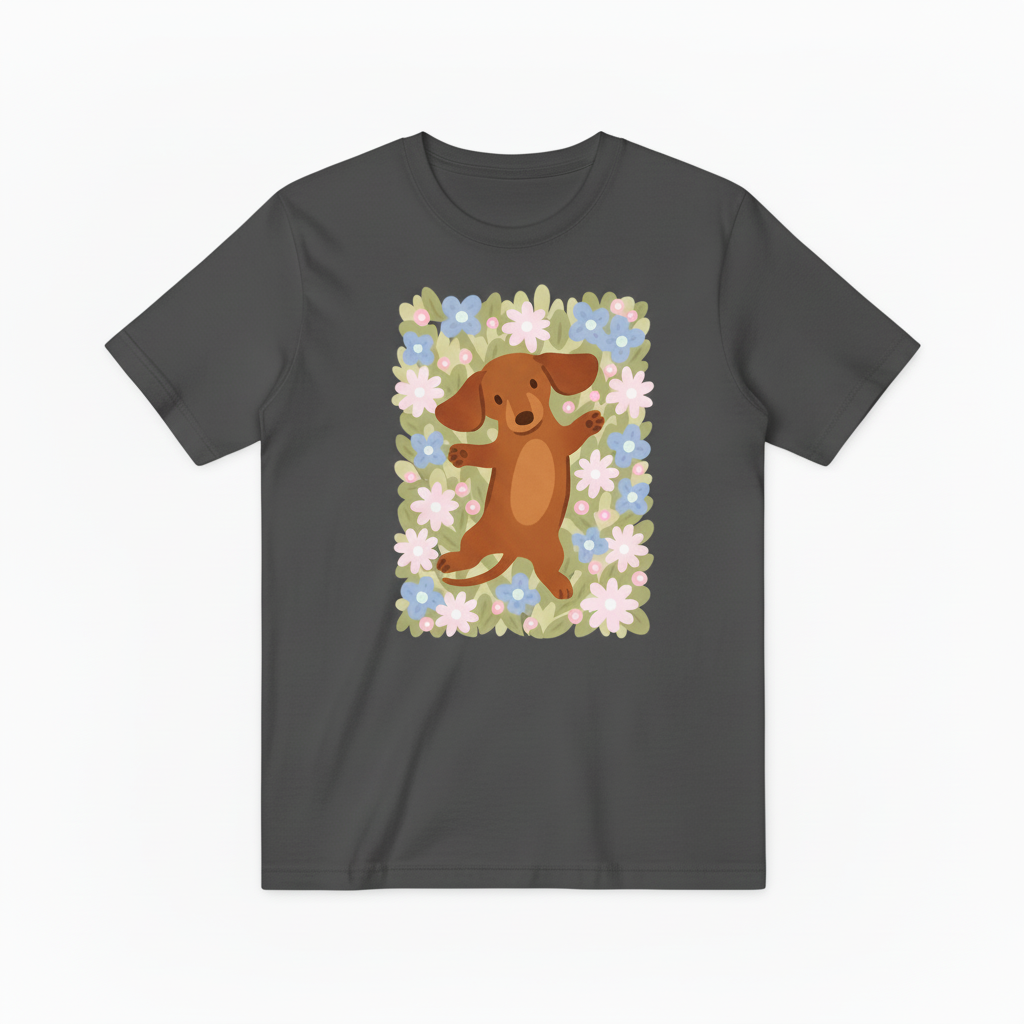 Happy Dog Floral Graphic Tee - Cute Pet Lover T-Shirt T4033
