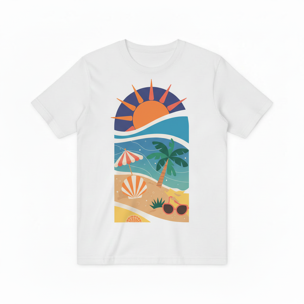 Retro Beach Sunset Graphic Tee - Summer Vacation T-Shirt T4031