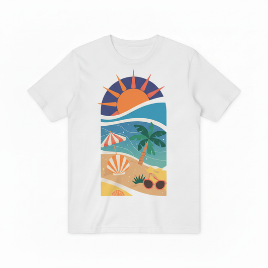 Retro Beach Sunset Graphic Tee - Summer Vacation T-Shirt T4031