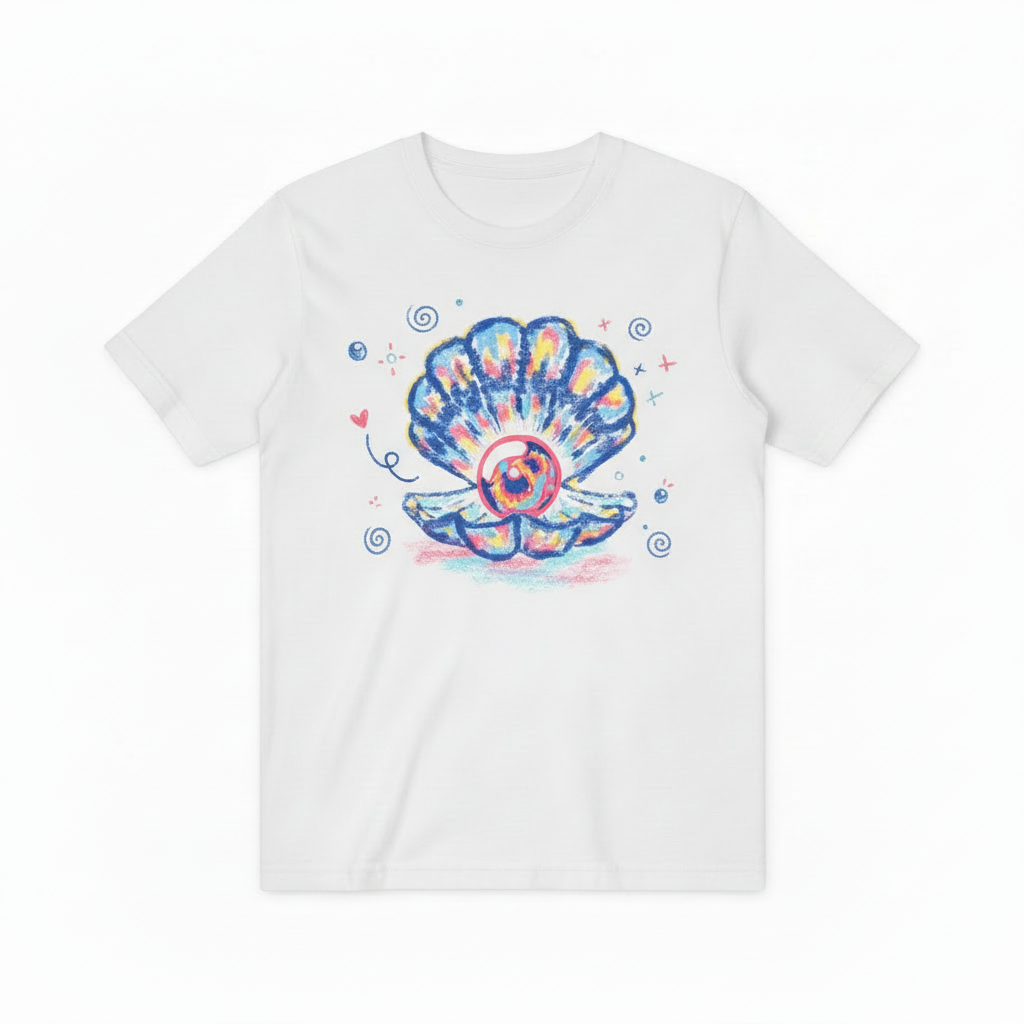 Watercolor Ocean Shell Graphic Tee - Beach Pearl T-Shirt T4038