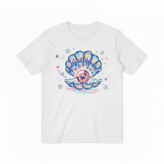 Watercolor Ocean Shell Graphic Tee - Beach Pearl T-Shirt T4038