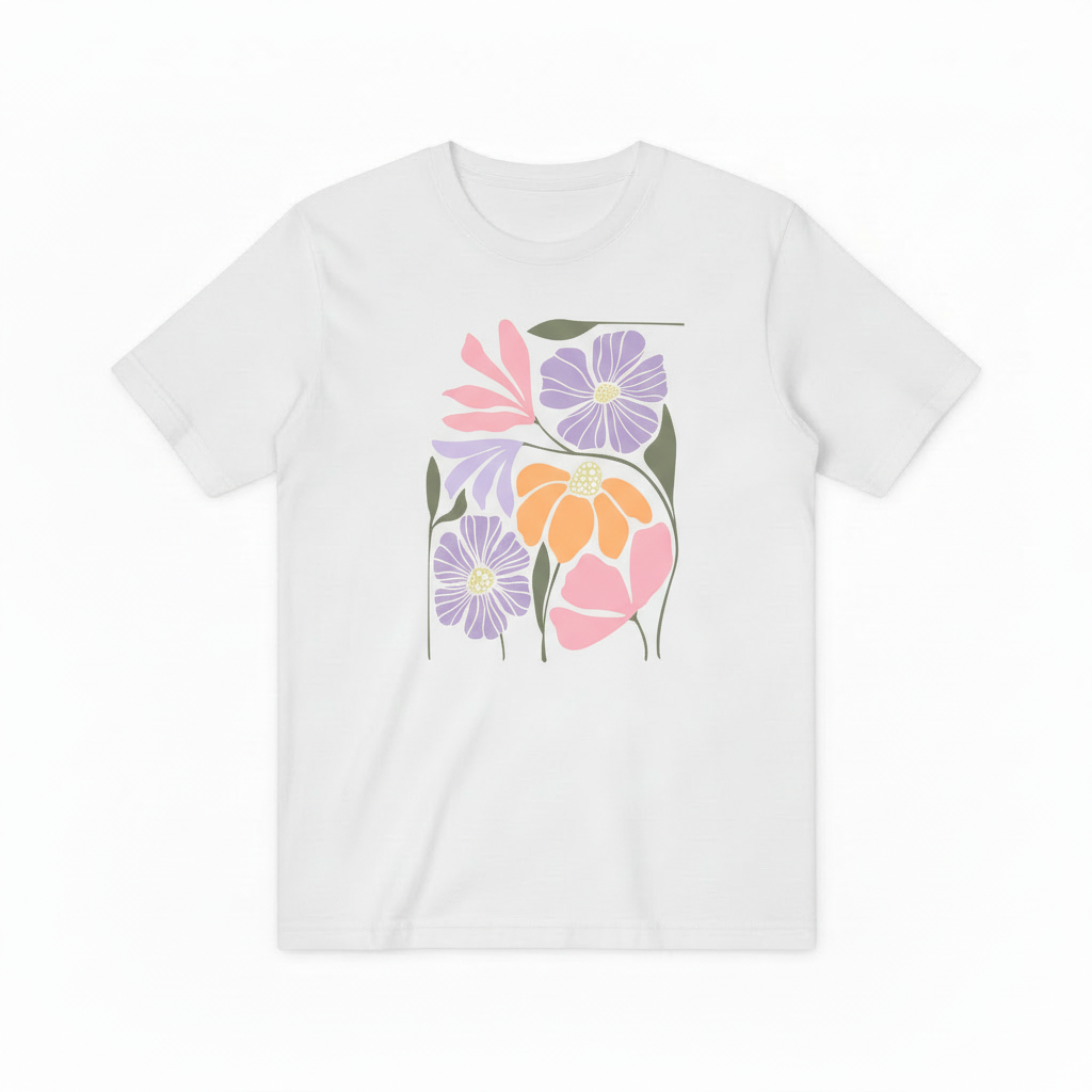 Modern Flower Graphic Tee - Pastel Botanical Art T-Shirt T4035