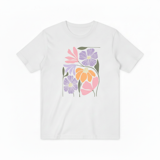 Modern Flower Graphic Tee - Pastel Botanical Art T-Shirt T4035