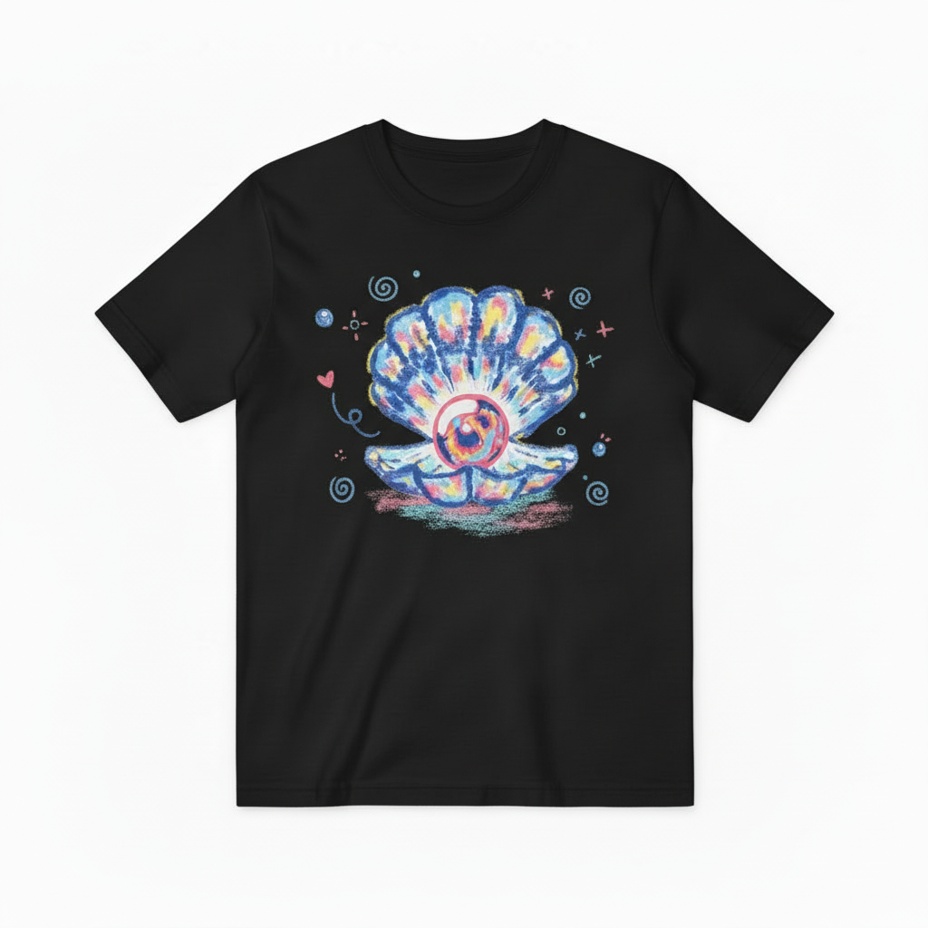 Watercolor Ocean Shell Graphic Tee - Beach Pearl T-Shirt T4038