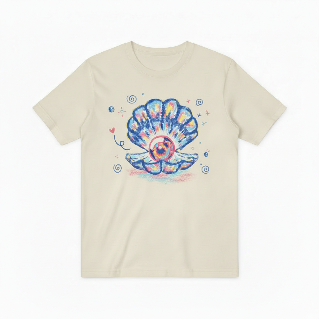 Watercolor Ocean Shell Graphic Tee - Beach Pearl T-Shirt T4038