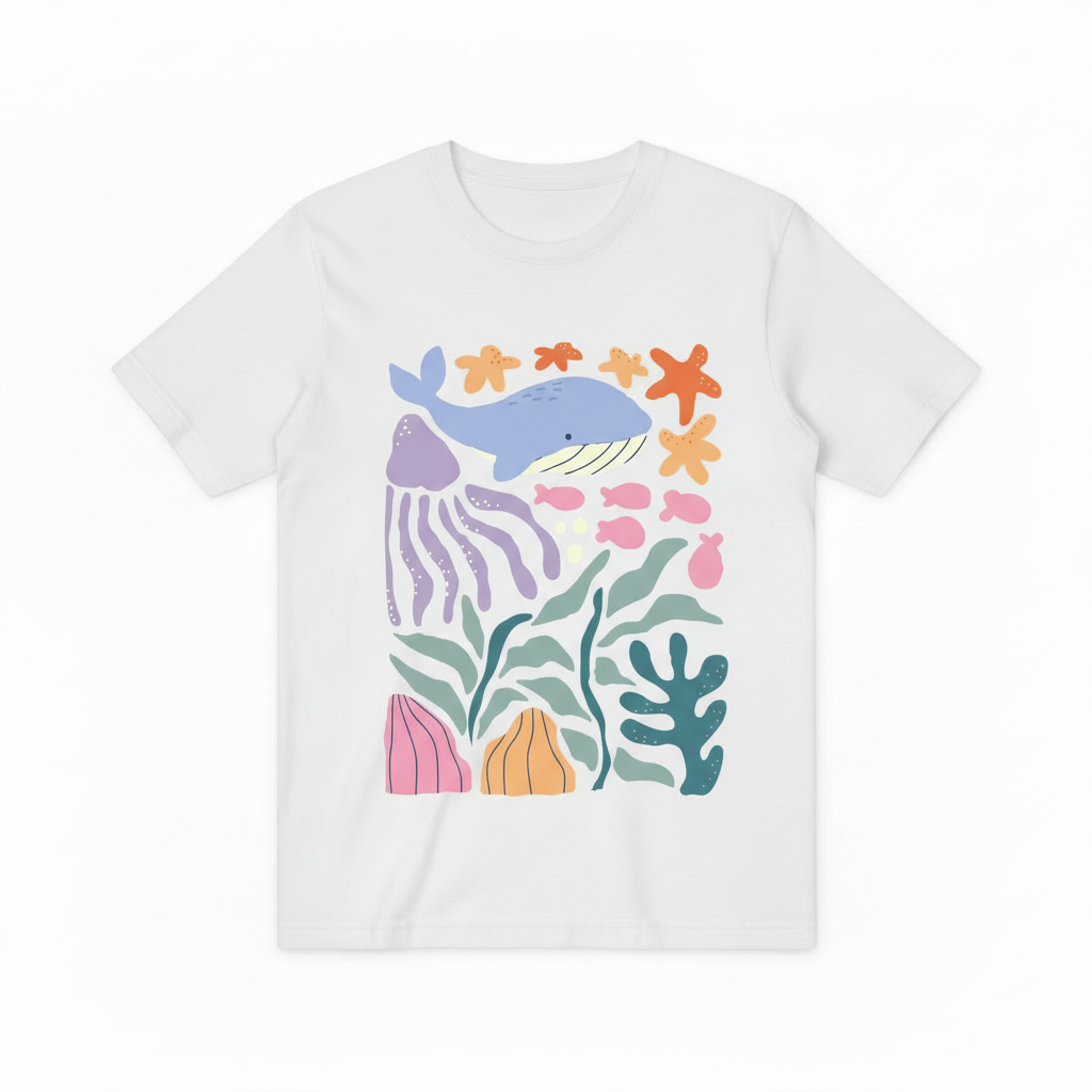 Cute Ocean Animals Graphic Tee - Whale Jellyfish T-Shirt T4039