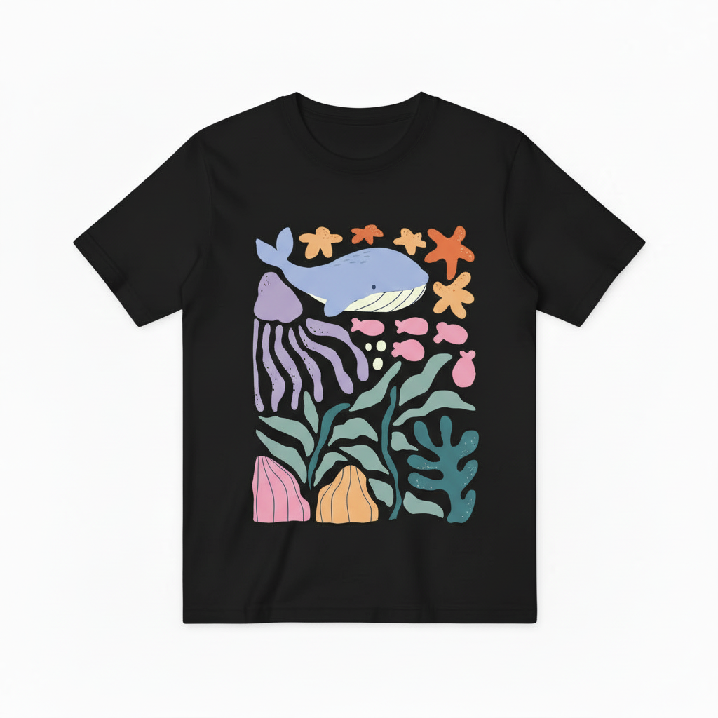 Cute Ocean Animals Graphic Tee - Whale Jellyfish T-Shirt T4039