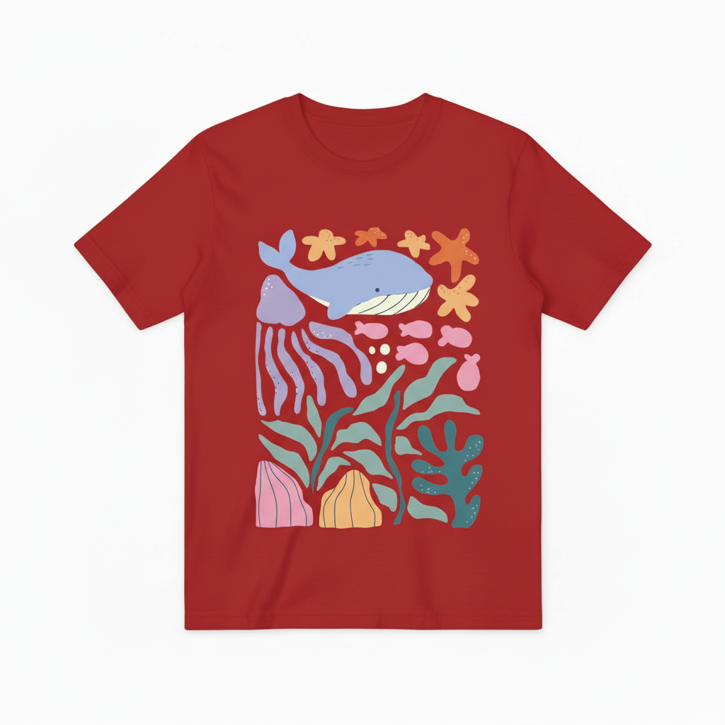 Cute Ocean Animals Graphic Tee - Whale Jellyfish T-Shirt T4039