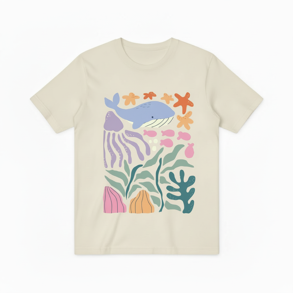 Cute Ocean Animals Graphic Tee - Whale Jellyfish T-Shirt T4039