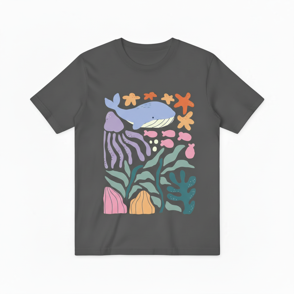 Cute Ocean Animals Graphic Tee - Whale Jellyfish T-Shirt T4039