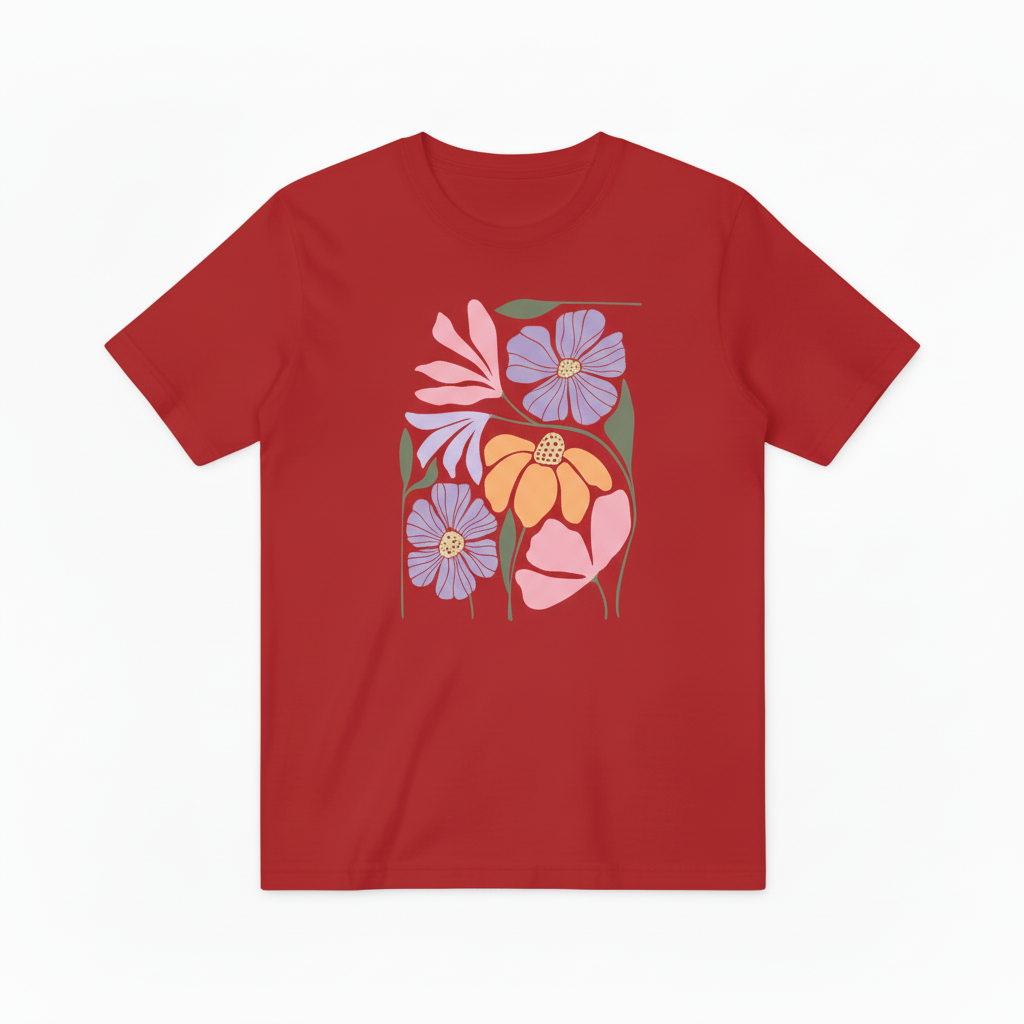 Modern Flower Graphic Tee - Pastel Botanical Art T-Shirt T4035