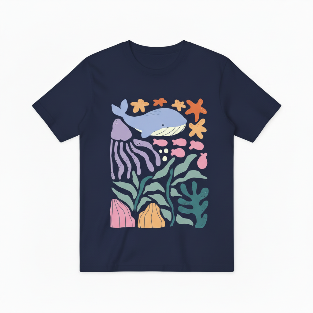 Cute Ocean Animals Graphic Tee - Whale Jellyfish T-Shirt T4039