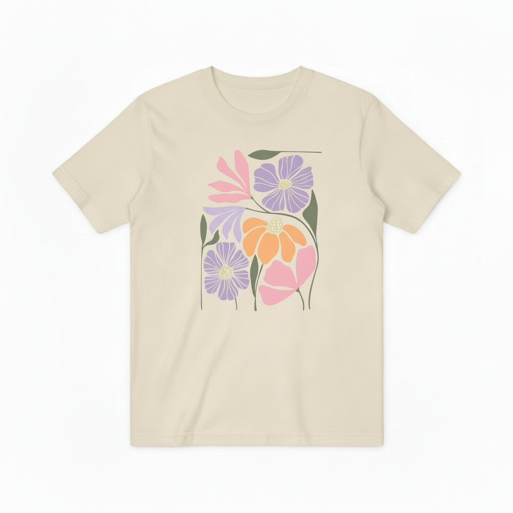 Modern Flower Graphic Tee - Pastel Botanical Art T-Shirt T4035