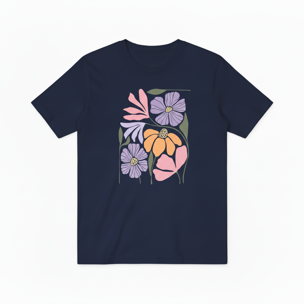 Modern Flower Graphic Tee - Pastel Botanical Art T-Shirt T4035