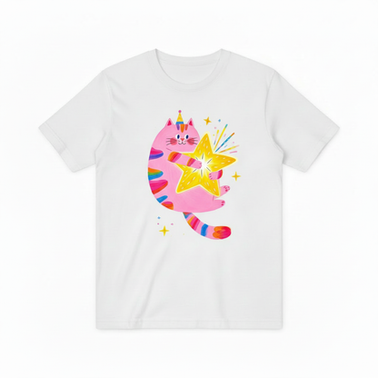 Rainbow Cat Magic Star Graphic Tee - Cute Party T-Shirt T4040