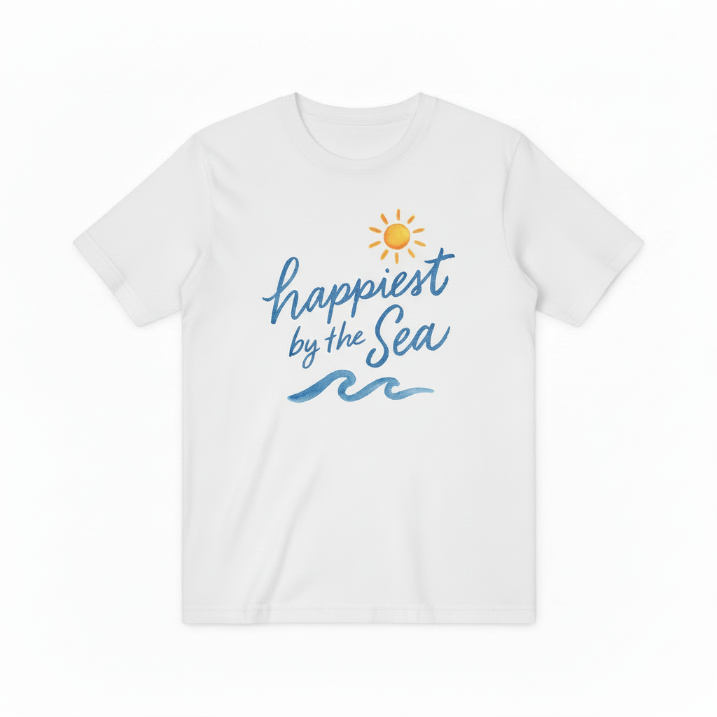 Happiest by the Sea Graphic Tee - Beach Lover T-Shirt T4044