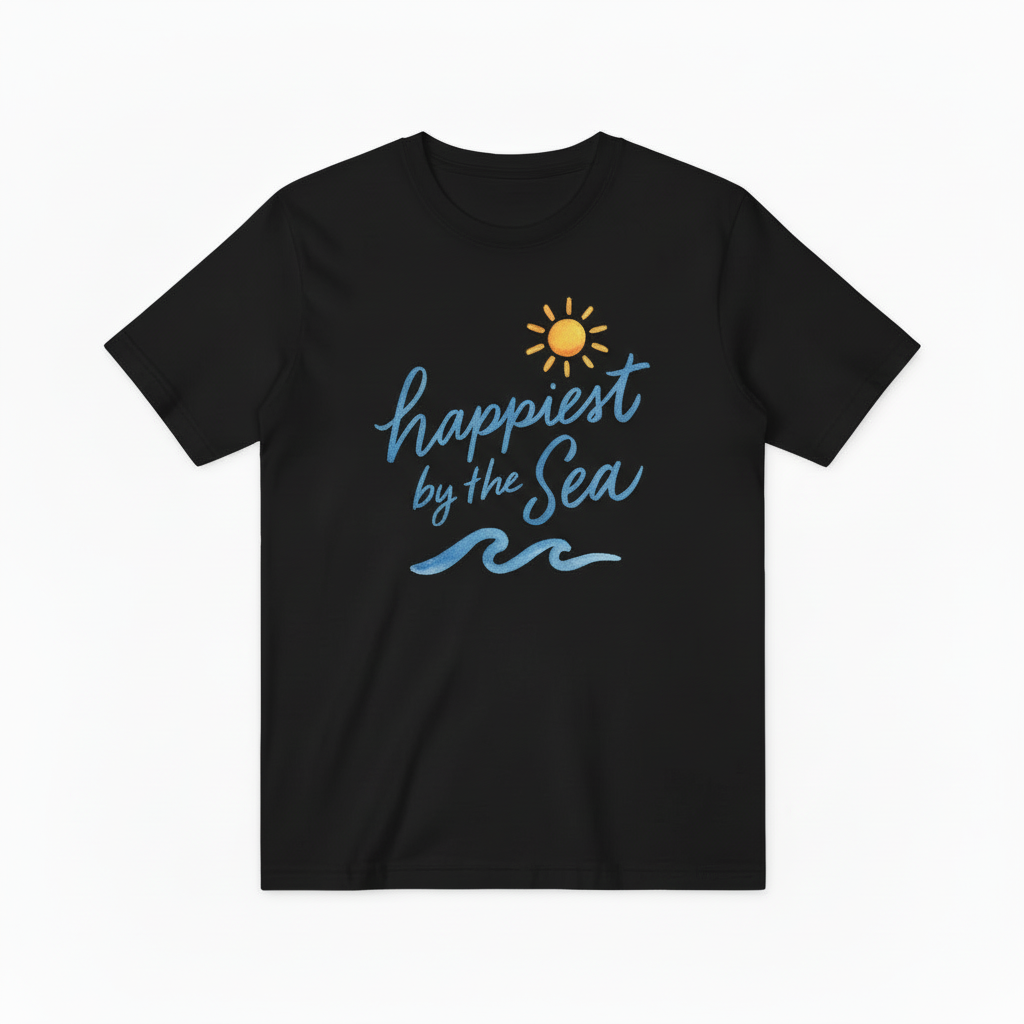 Happiest by the Sea Graphic Tee - Beach Lover T-Shirt T4044