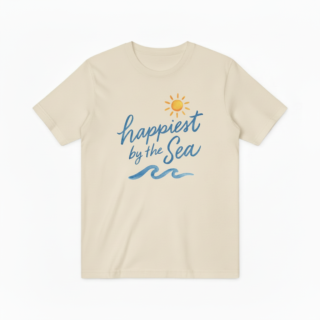 Happiest by the Sea Graphic Tee - Beach Lover T-Shirt T4044