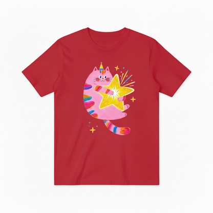 Rainbow Cat Magic Star Graphic Tee - Cute Party T-Shirt T4040