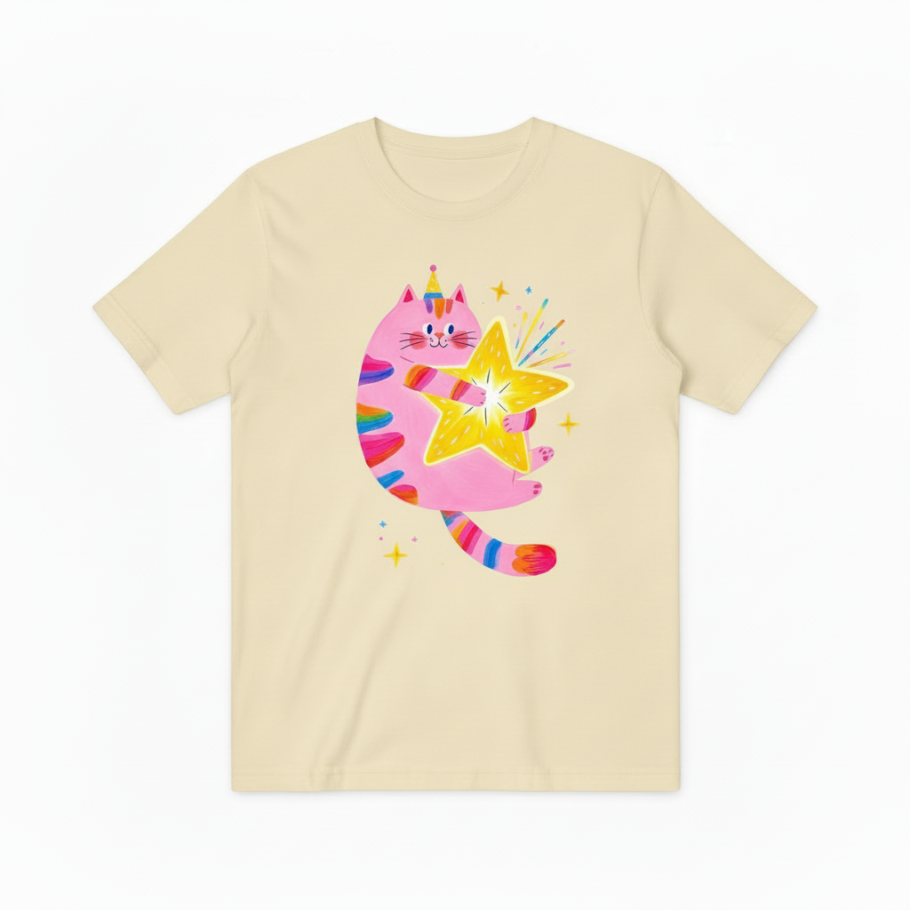 Rainbow Cat Magic Star Graphic Tee - Cute Party T-Shirt T4040