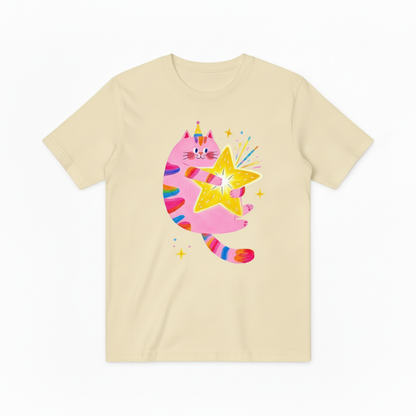 Rainbow Cat Magic Star Graphic Tee - Cute Party T-Shirt T4040