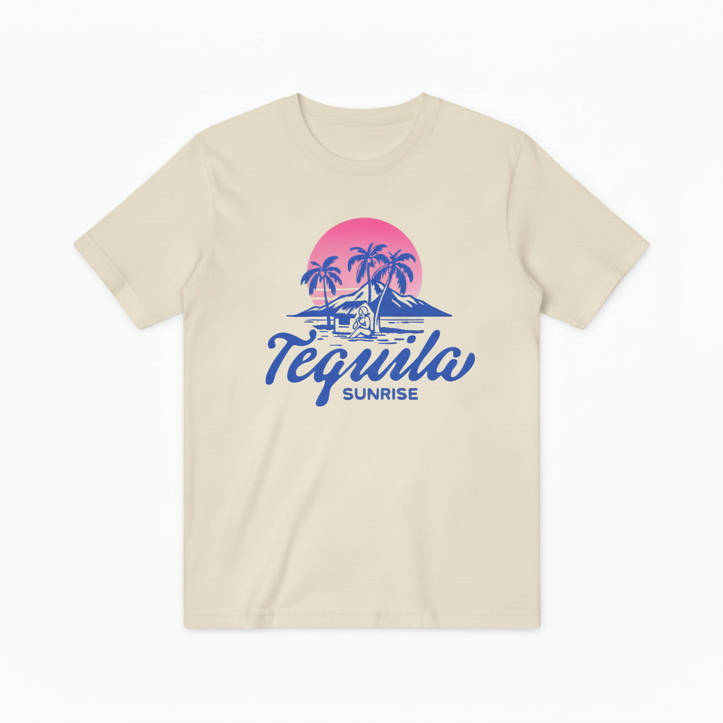 Retro Tequila Beach Graphic Tee - Sunrise Cocktail T-Shirt T4046