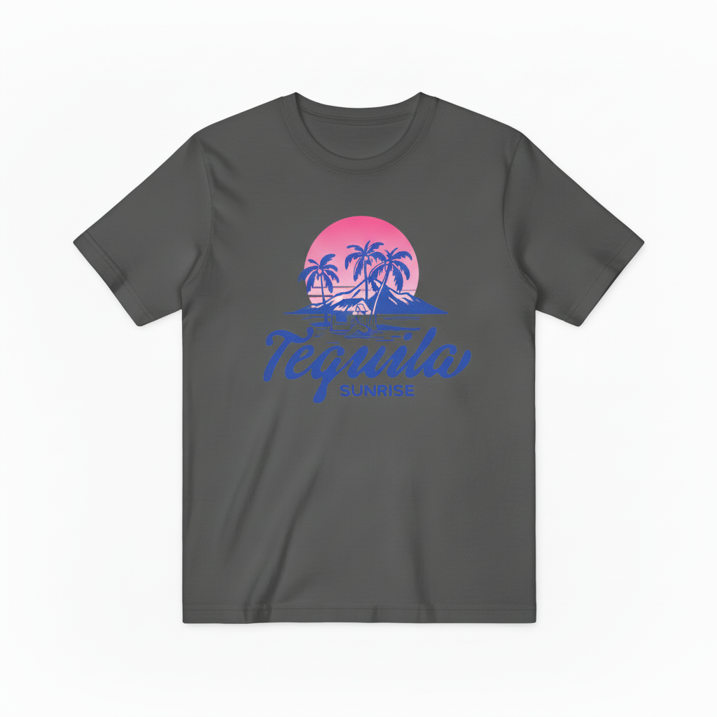 Retro Tequila Beach Graphic Tee - Sunrise Cocktail T-Shirt T4046