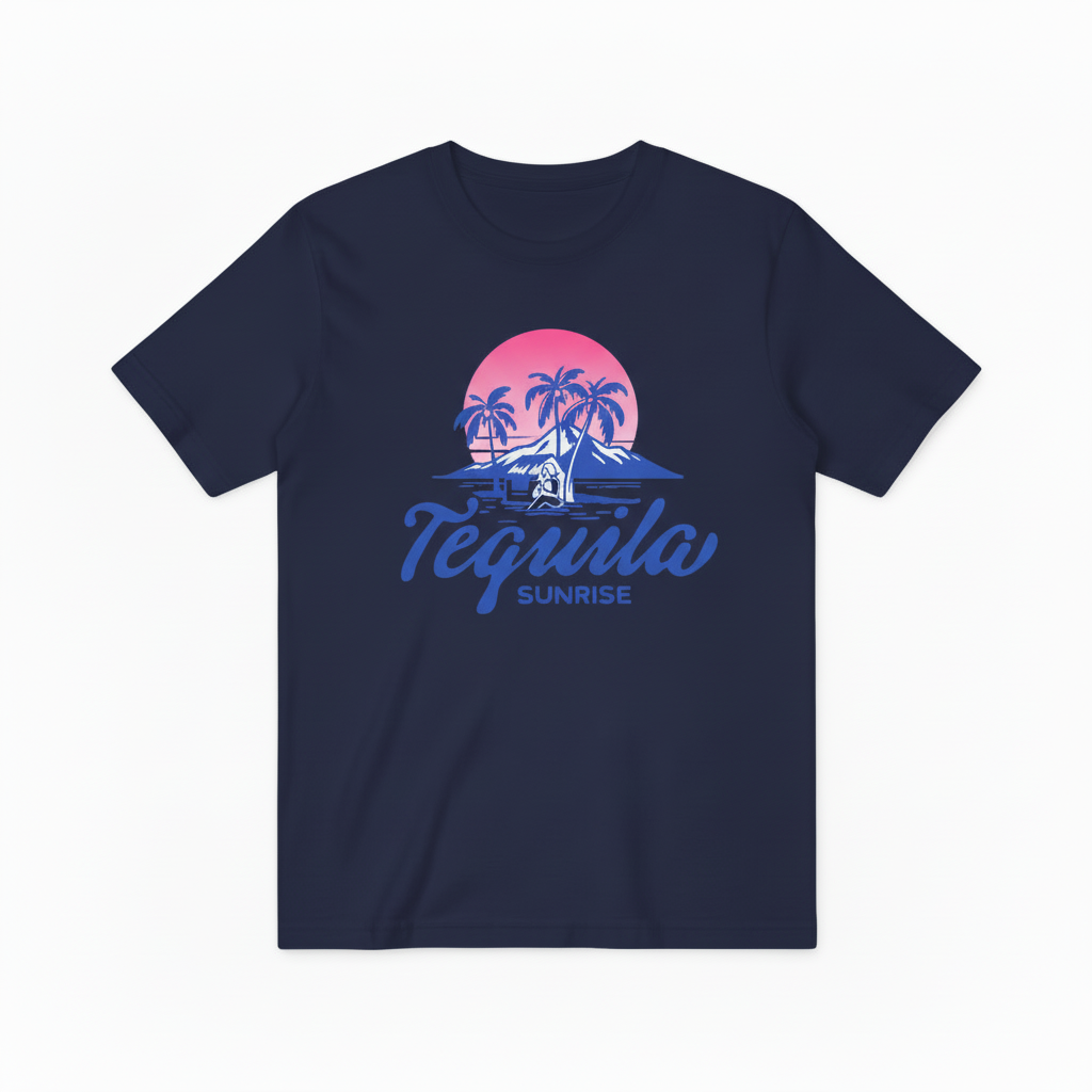 Retro Tequila Beach Graphic Tee - Sunrise Cocktail T-Shirt T4046