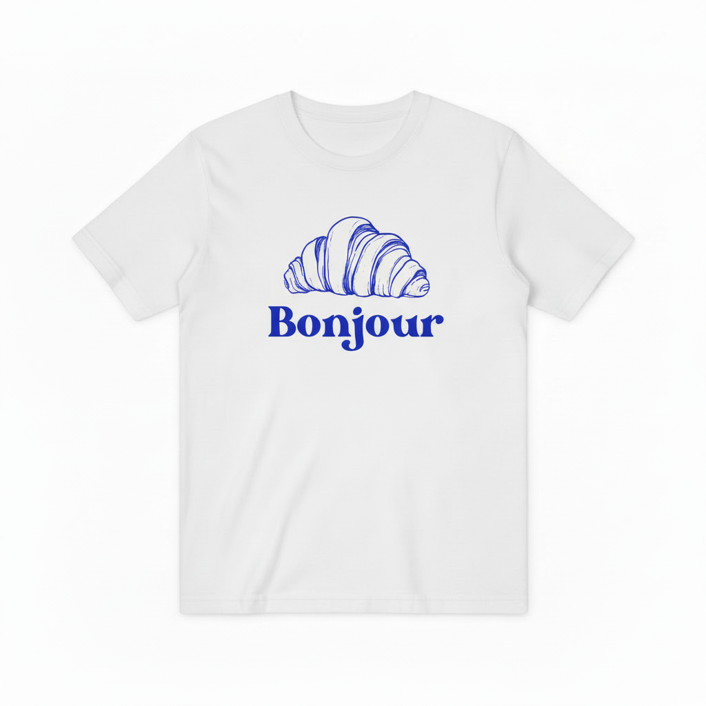French Bonjour Bakery Graphic Tee - Croissant Lover T-Shirt T4049