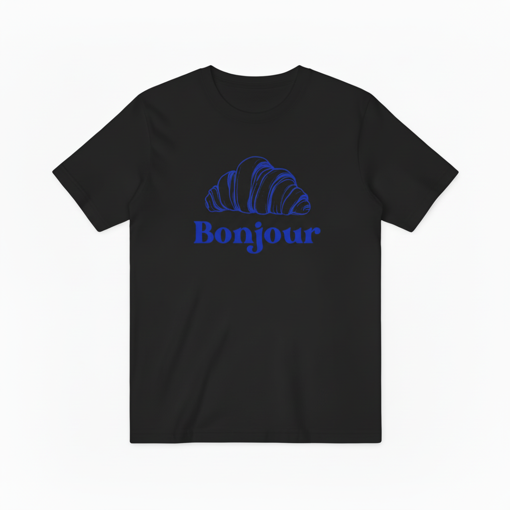 French Bonjour Bakery Graphic Tee - Croissant Lover T-Shirt T4049