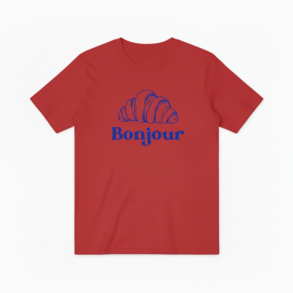 French Bonjour Bakery Graphic Tee - Croissant Lover T-Shirt T4049
