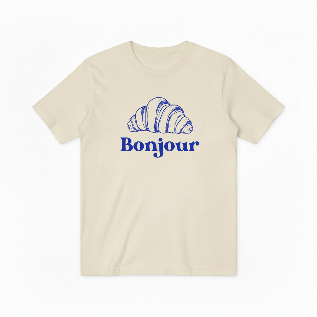 French Bonjour Bakery Graphic Tee - Croissant Lover T-Shirt T4049