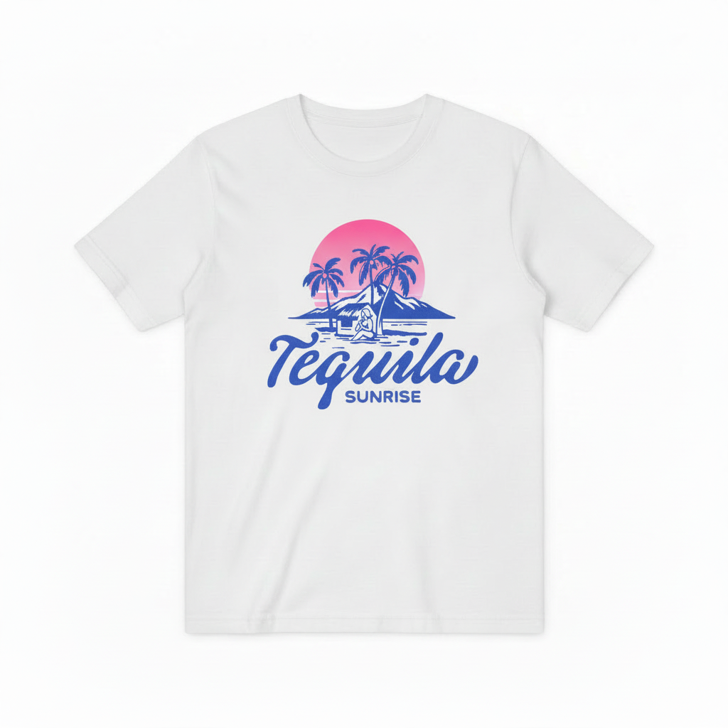 Retro Tequila Beach Graphic Tee - Sunrise Cocktail T-Shirt T4046